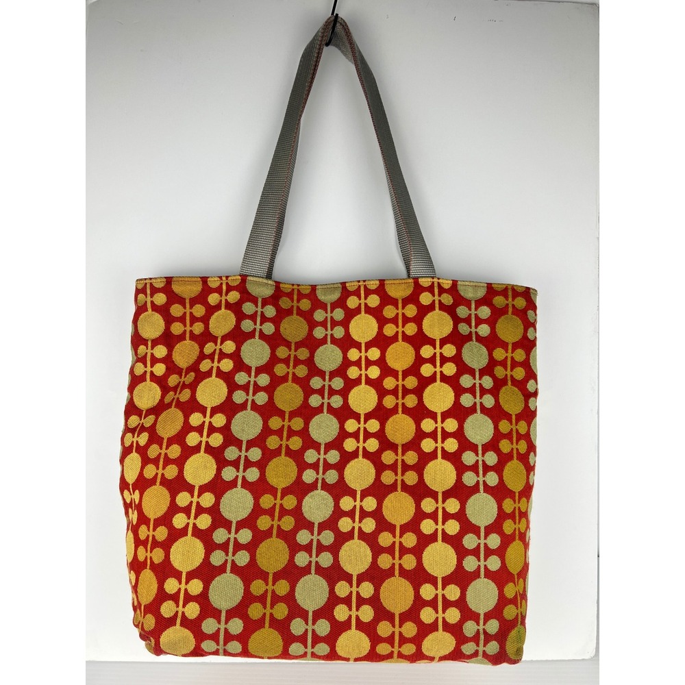 Refinery‎ Brooklyn Tote Bag Red Yellow Geometric Mid Century Print Canvas Zipper